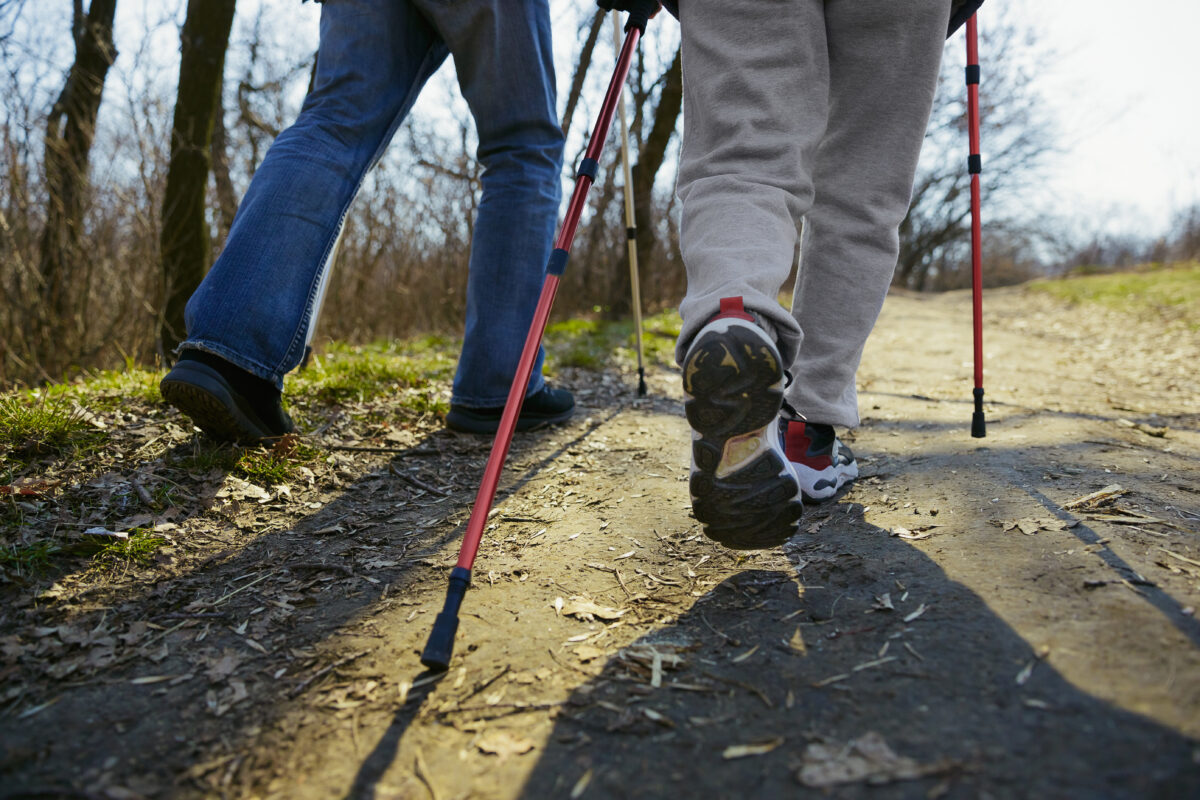 grupo de personas practicando el Nordic Walking